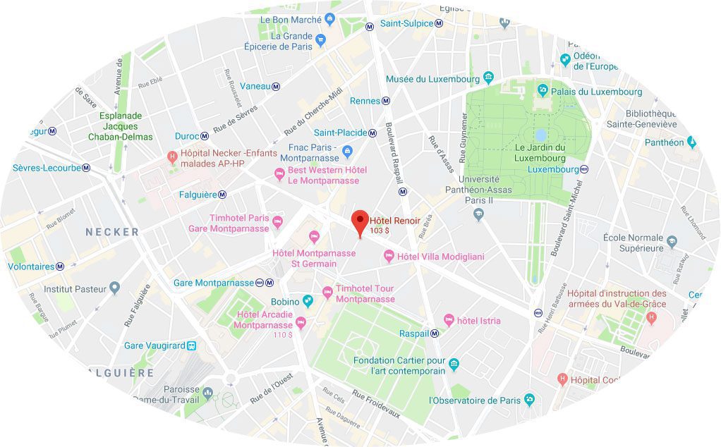 renoir-paris-montparnasse-map - LeFrancophile Hôtel Renoir à Paris